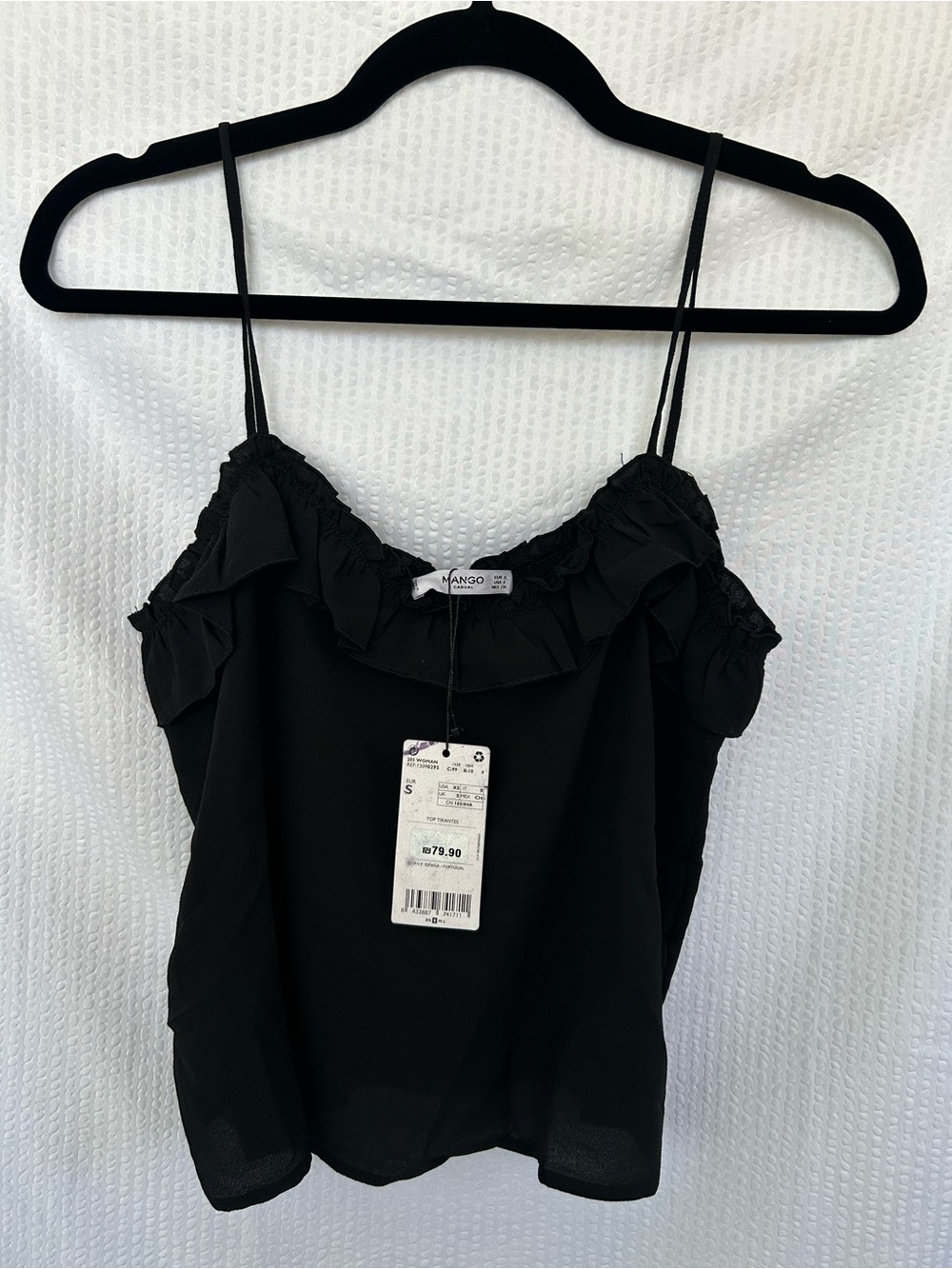 NWT Mango Black Ruffle Trim Cami Top Size US XS